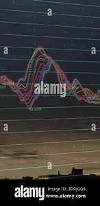 Animation of finacial data processing over cityscape. Global business, finances, data processing and digital interface concept digitally generated video.