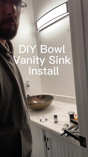 DIY Bowl sink Install in half bath. #remodel #renovations #putinwork #sink #bowl #vanity #homeimprovements #repairs #fyp #viral #southtexas #farmhousedecor #farmhouse