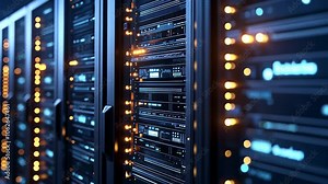 Server racks in data center, server room, cloud computing, technology, network, internet