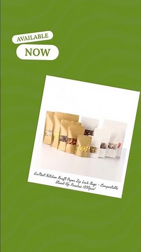 Best-seller: EcoNest Kitchen Kraft Paper Zip Lock Bags - Compostable Stand-Up Pouches (100pcs)