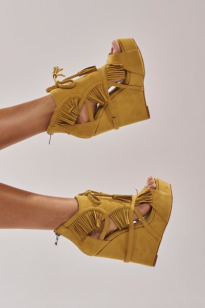 AZALEA WANG LEONTINE WARM OLIVE WEDGE FAUX SUEDE SANDAL