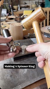 Making a spinner ring! ⚒️ This was a project from week five of my Diploma, and required the use of a dapping block to shape the edge of the wide outer band to keep the inner ring in place. It was also a test of our ring making and soldering skills, with both an extra wide band and a smaller one to create. There was a fair bit of annealing in this one; after texturing the metal and before forming the main ring, and again before flaring the edges out. The silver used was 0.7mm sheet metal and the 