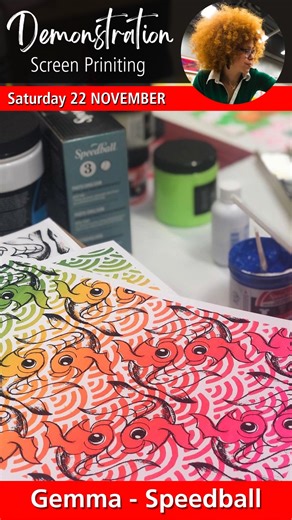 GreatArt on Instagram: "Introducing Gemma From Speedball, who will be conducting a screen Printing Demonstration at our Grand reopening on 22.11.25. Gemma first discovered screen printing during her time earning her Bachelor of Fine Arts at university–it was love at first sight! Trapped by the art form’s versatility, Gemma experimented on many surfaces and with a range of graphic styles during her time as a student and after college, she then decided to continue her training at the Printer’s Gui