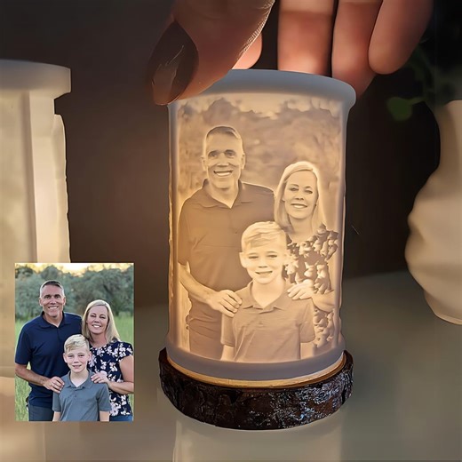 Personalized Mini Photo Lithophane Lamp With Rustic Wood Base - Etsy