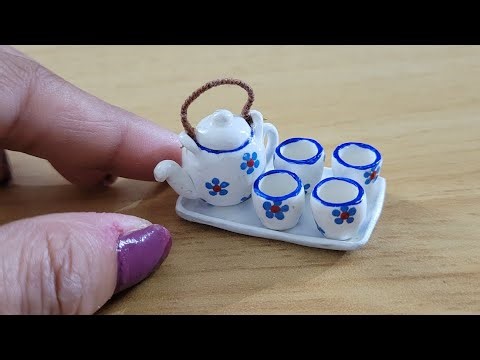 Miniature clay teapot set with polymer clay| Tutorial