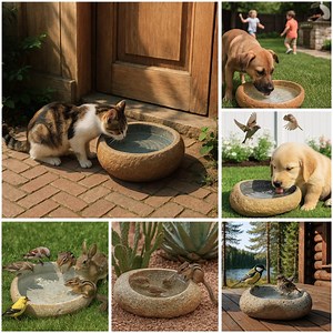 Stone Bird Bath – Handmade Pebble Pet Water Bowl for Cats, Dogs & Wildlife | Rustic Garden Decor - Etsy