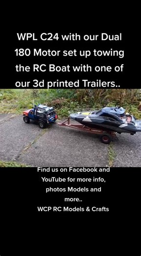 WPL C24 with our 180 dual Motor Set up towing one of the RC boats on our 3d Printed Trailer. Find us on Facebook and YouTube for more info Models made to order and much more email: Wcprcnrace@gmail.com #wpl #wplc24 #3dprinting #rctrailer #rcboat #homemade #fyp #rccrawlwer #rcaccessories