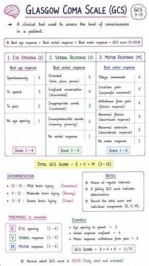 Glasgow Coma Scale #(GCS)GlasgowComaScale #GCS #Neurology #HeadInjury