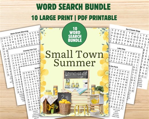 Small Town Summer Word Search Puzzles for Seniors | Large Print Brain Games (PDF Download)