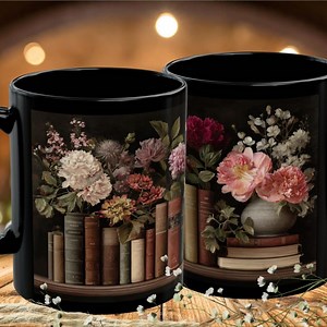 Library Book Mug: Floral Vintage Book Print Coffee Cup, Gift for Reader - Etsy