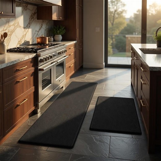 Cushioned Anti-Fatigue Kitchen Mats, Non-Slip Waterproof Kitchen Rugs, Set of 2, Black, Stain Resistant
