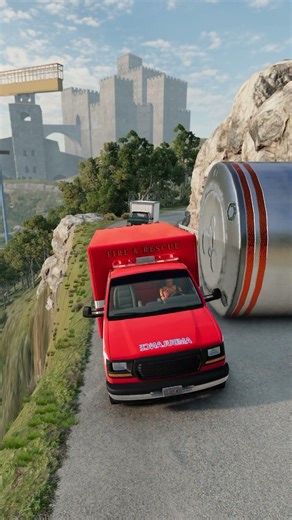 Department Cargo Van Knocked Off the Cliff! #beamngdrive #shorts