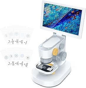 T1 Biological Digital Microscope with 9" IPS Touchscreen, 1600X Optical Objective Lenses, STEM Kids Microscope,Windows/Mac Compatible