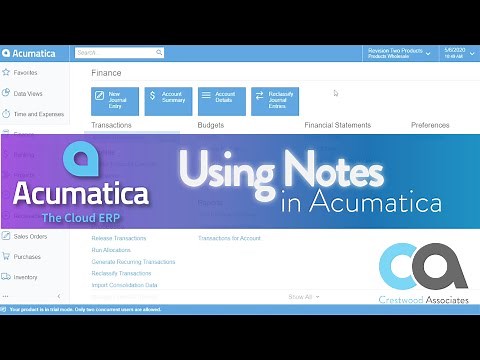 Adding Notes to Lines, Documents, Vendors, and Customers in Acumatica