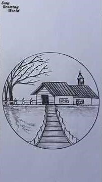 Easy village scenery drawing inside a circle using pencil sketch ✏️. ‪@Easy2DrawingWorld‬ #drawing