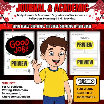 Daily Journal & Academic Organization Worksheets - Reflection Planning & Skill