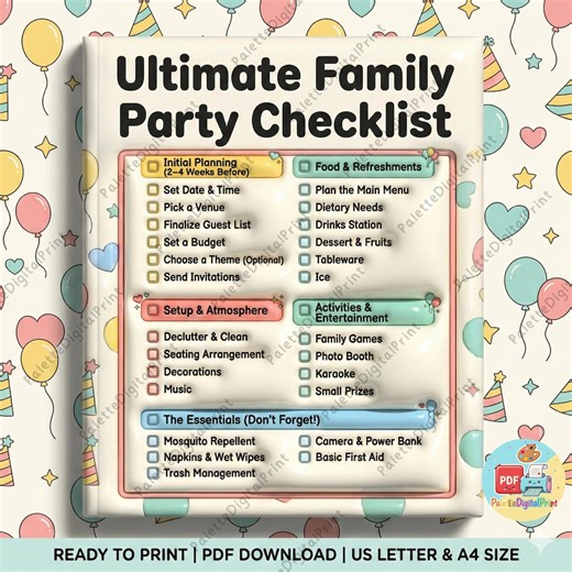 Family Party Checklist | Minimalist Printable Planner (A4 & US Letter) (digital Download) - Etsy