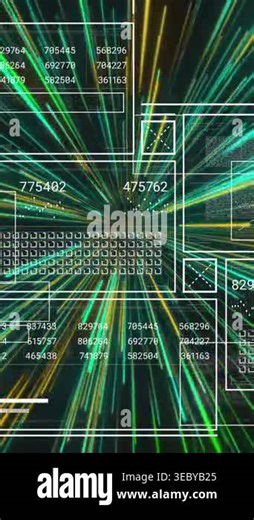 Vertical video: Data spike starting core dash, panels filling, streaks radiating showing throughput. Dashboard, grid, matrix, ui, interface, animation, vertical video Stock Video Footage - Alamy