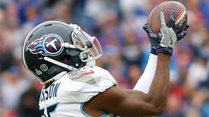 Adoree' Jackson leaps to intercept Josh Allen's pass