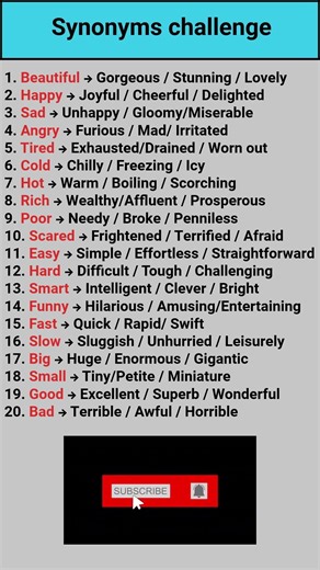 Synonyms challenge. #english #wordforbeginners #vocabulary #englishlanguagelearning