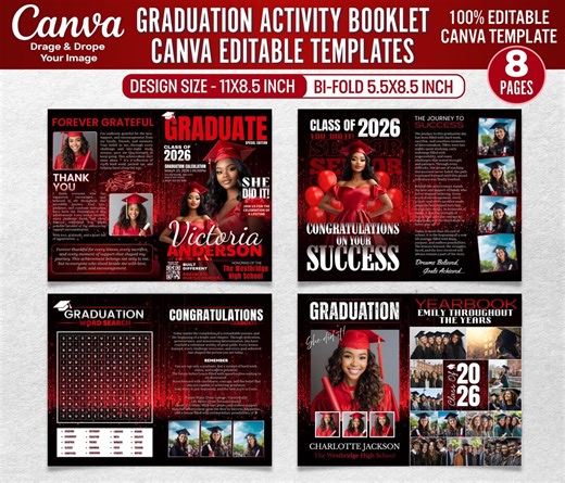 Graduation Activity Booklet Template, 2026 Senior GRAD Magazine Booklet, Grad Party Games and Reflection Pages Custom Maze and Crossword - Etsy
