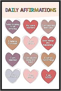 Gracehouse Design Positive Minimalist Wall Art - Daily Affirmation Hearts Poster - 11x17 Mental Health Print - Unframed