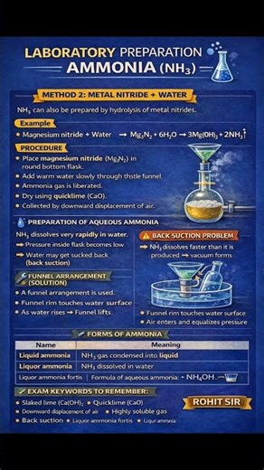 ICSE 10 Chemistry: Mg₃N₂ + H₂O Reaction | Laboratory Preparation of Ammonia | Pro revision notes