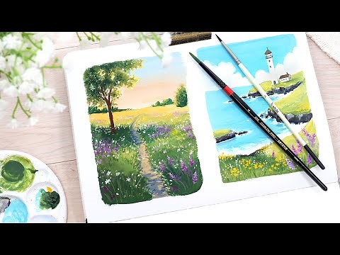 🌼 Easy Mini Gouache Painting Tutorial // Flower Field Landscape