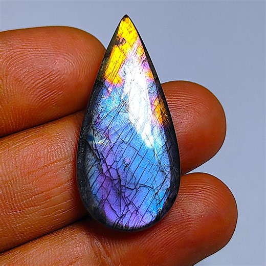 Pear Spectrolite Cabochon, Rare Finnish Labradorite Gemstone (41x19x5) - Etsy