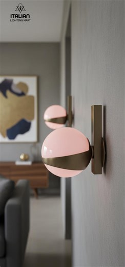 Handmade Mid Century Modern Brass Sconce Pair – Opal Pink Globe Living Room Lamp - Etsy