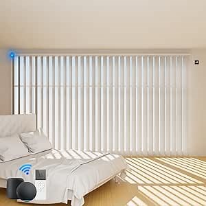 Motorized Vertical Blinds Compatible with Alexa Google Home, Blackout Sliding Door Shades Smart Vertical Blinds Remote Control Customize, White