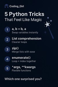 15K views · 55 reactions | 5 Python Tricks  Coding Girl #python #htmltags #html #learnhtml #cssproject #reels #computerscience #css #coders #fullstack #learncode #reactjs #reels #programmerslife #100daysofcode #csstricks #100daysofcodechallenge #frontenddev #htmlcoding #htmltutorial #html5website #html_css | Coding Girl | Facebook