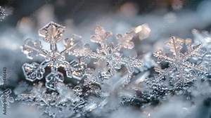The transformation of simple frozen water into elaborate and unique snowflakes showcased in this stunning closeup view. Stock Video