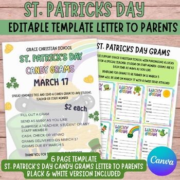 Holiday Fundraiser Candy Grams Lucky Charms Editable St. Patrick's Template