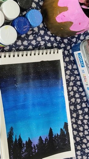 Creating a dreamy starry night 🌃 | Step by Step for beginners #artvideo #art #creativeart #drawing