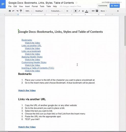 Google Docs: Placing a Bookmark