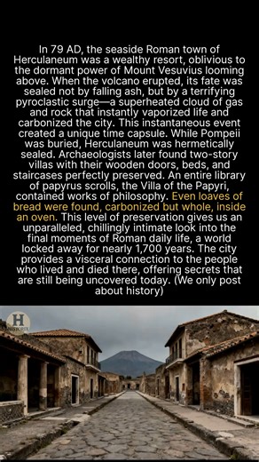 Herculaneum, buried by Vesuvius in 79 ACE, gives a chilling glimpse into ancient Roman daily life. Its preservation deepens our understanding of a vital historical event. The pyroclastic surge that struck Herculaneum exceeded 900°F (500°C). The extreme heat was so intense that it flash-vaporized body fluids and turned at least one victim's brain matter into glass. | Historix