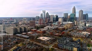 Downtown Charlotte, NC Skyline, 4K Drone Footage Stock Video