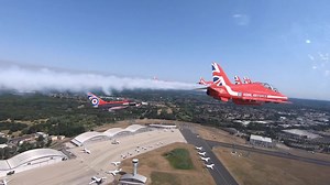 235K views · 5.7K reactions | Look who joined us for a flypast to open Farnborough International Airshow. Great to be in a mixed formation with RAF Typhoon Display Team to mark the first day of this global aviation and space showcase staged in the UK. #RedArrows #Typhoon #FIA2022 | RAF Red Arrows | Facebook
