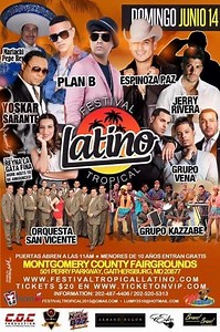 Plan B, Jerry Rivera, Espinoza Paz, Grupo Vena, Orquesta San Vicente, Yoskar Sarante, Grupo Kazzabe en Maryland in Gaithersburg - Tickets 2015-06-14 | Montgomery County Agricultural Fair