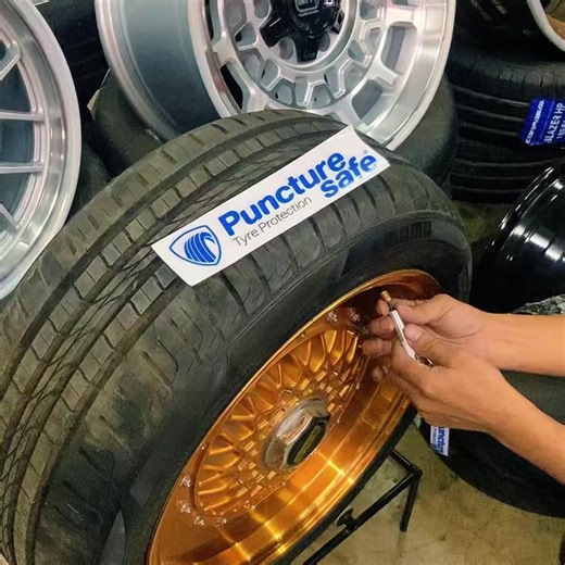 We drill holes to our demo tire to show how the popular PUNCTURE SAFE seals itself! Zero Flat indeed! ARI NA SA ILOILO ! ZERO FLAT TECHNOLOGY by PunctureSafe. PunctureSafe is the Number 1 puncture prevention system made in Great Britain. They are one of the largest manufacturer of puncture prevention treatments in the world for more than 24 years. 100% Non-Toxic, 95% Organic High Speed grade permanent seal used in motorsports, buses, and law enforcement vehicles. Now available in the Philippines