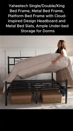 Yaheetech Metal Platform Bed with Artistic Cloud HeadboardNeed#GuestRoomReady #SturdyBedFrame