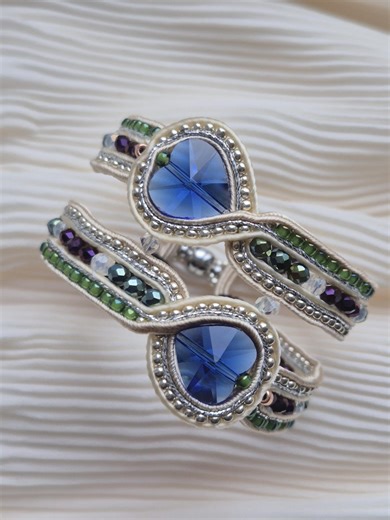 Soutache Embroidered Royal Sapphire Wide Cuff Bracelet Designer Wearable Art Statement One of a Kind - Etsy