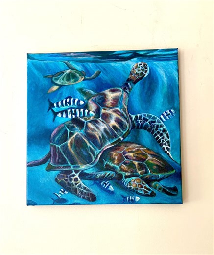 Turtle Paintings Beach House Wall Art Room Decor Sea Animals Sea Life Art for Decor - Etsy