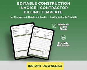 Construction Invoice & Estimate Template, Editable Contractor Billing and Quote Sheet, Job Cost Form - Etsy