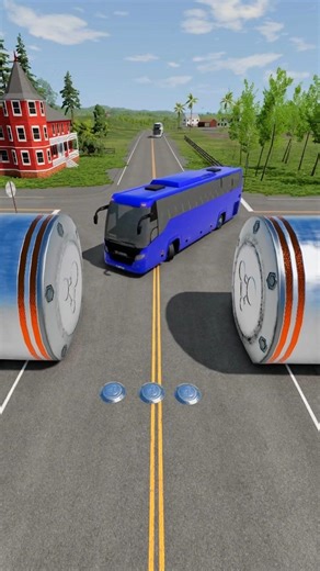 Colorful City Buses & Cement Truck Vs Hyrdualic Crush - BeamNG.drive