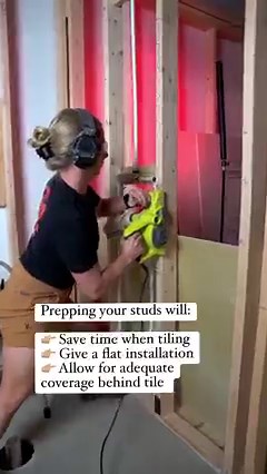 Prepping walls for tile ⬇️ ☠️ I can think a million things I would rather do than set tile on walls that aren’t flat. 😵‍💫 If you’ve ever done it you know what I’m talking about ( don’t lie, we’ve all skipped a step or two) 🤓 Depending on your tile size, there are different variance allowances required according to the TCNA. ✅ It’s best practice to get your walls completely flat/ plumb but at least staying within the specified guidelines are best practice Ways get walls flat: 👉🏼 Sister studs