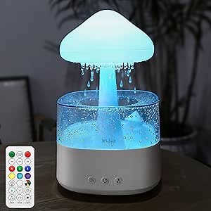 Rain Cloud Humidifier with Remote Control, Water Drip and Rain Sounds – Perfect for Bedroom & Large Room, Mushroom Waterfall Lamp, Diffuser with Colorful Night Light