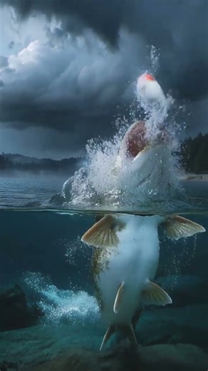 Stormy Topwater Musky Explosion! 🌩️🐟 #fishing #musky #topwater #strike #underwater #viral