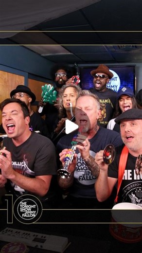 The Tonight Show on Instagram: "Jimmy, @metallica, and @theroots perform “Enter Sandman” with Classroom Instruments! #Tonight10 #FallonTonight #FallonFlashback"
